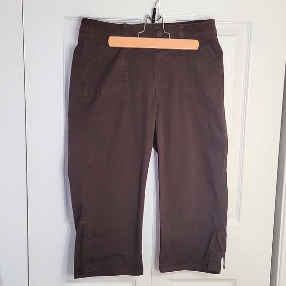 Lee Easy Fit Capris Pedal Pusher Pants Brown Women's Medium Stretch Waist - Picture 2 of 15